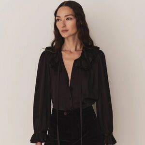 NWT DÔEN Solange Blouse Long Sleeve Ruffle Top Black